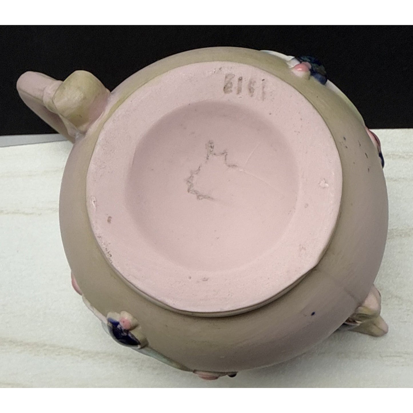 Antique Schafer Vater Bisque Porcelain Pink Jeweled Cameo Pitcher Creamer As Is