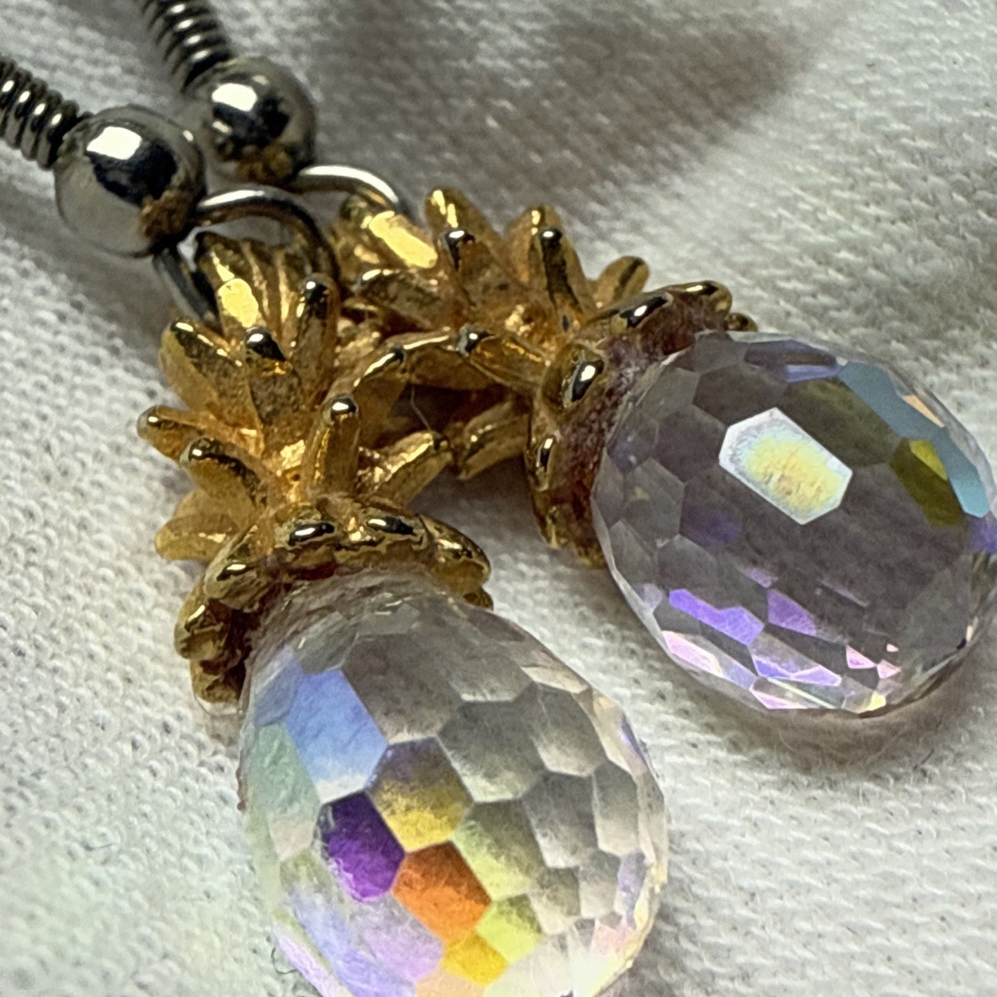 Vintage Set Faceted Crystal Pineapple Earrings and Pendant Charm As Is