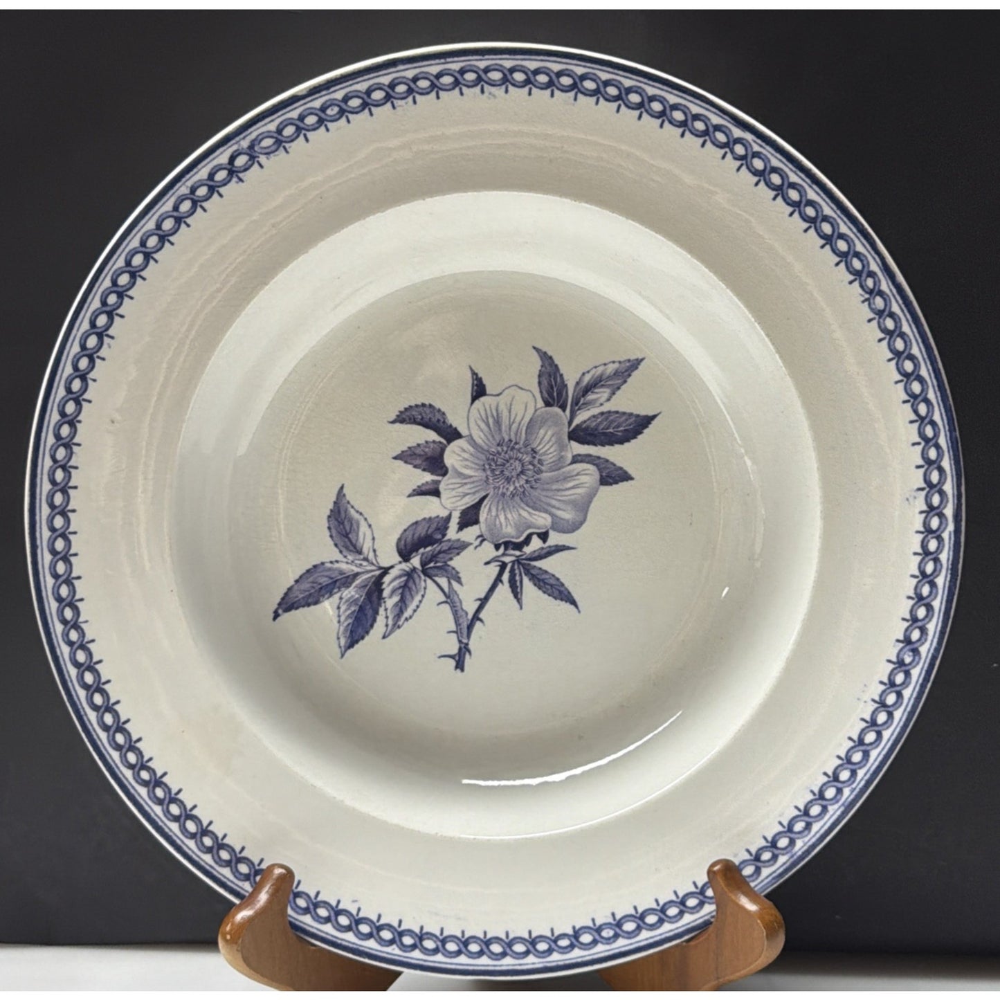 Antique Wedgwood Wild Rose Ironstone Blue Transferware Plate Bowl As Is
