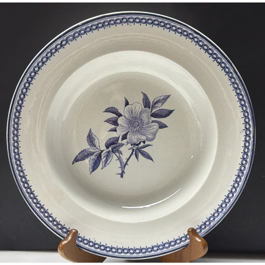 Antique Wedgwood Wild Rose Ironstone Blue Transferware Plate Bowl As Is