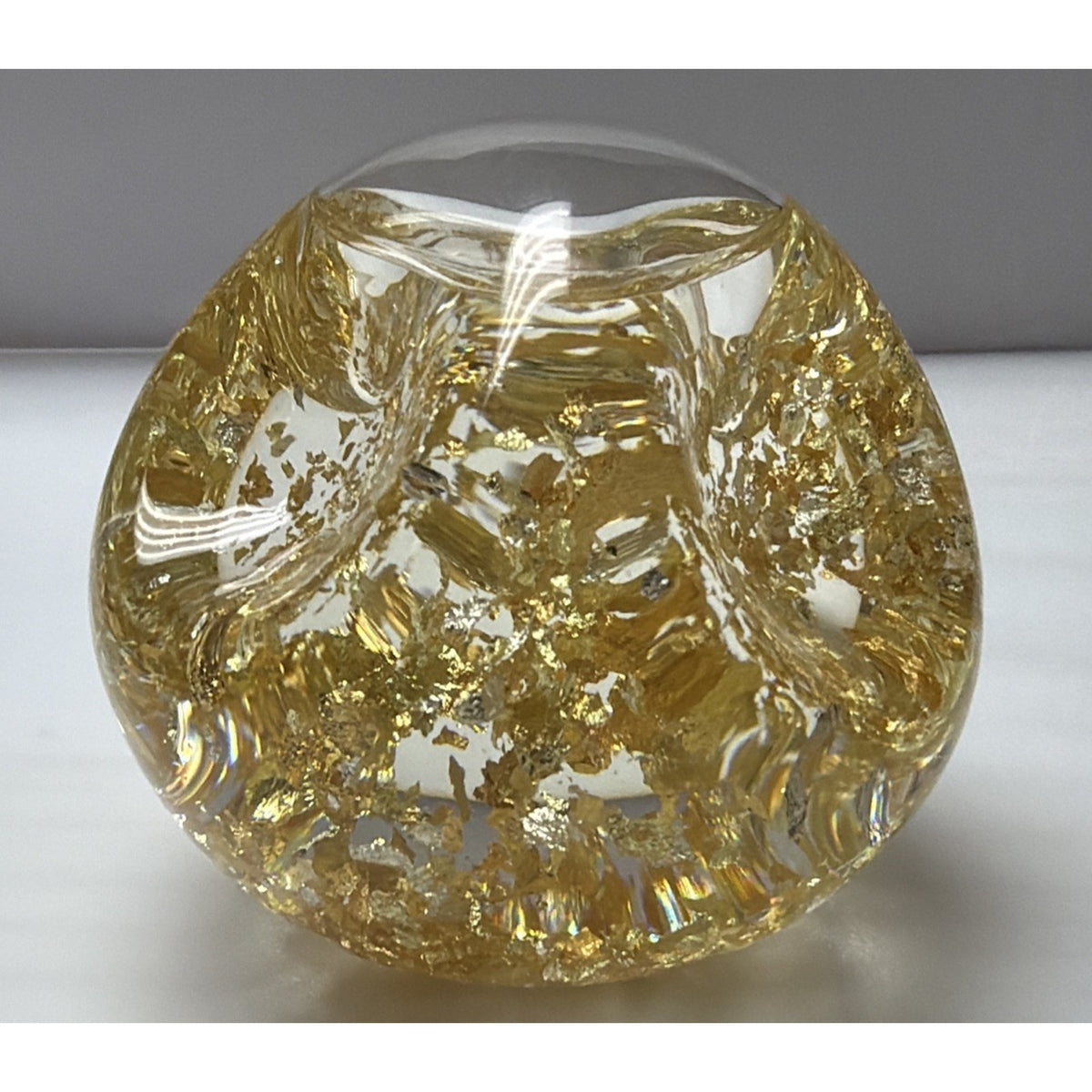 Vintage 23k Gold Golden Flow Studio Hand Blown Glass Paperweight Snow Globe
