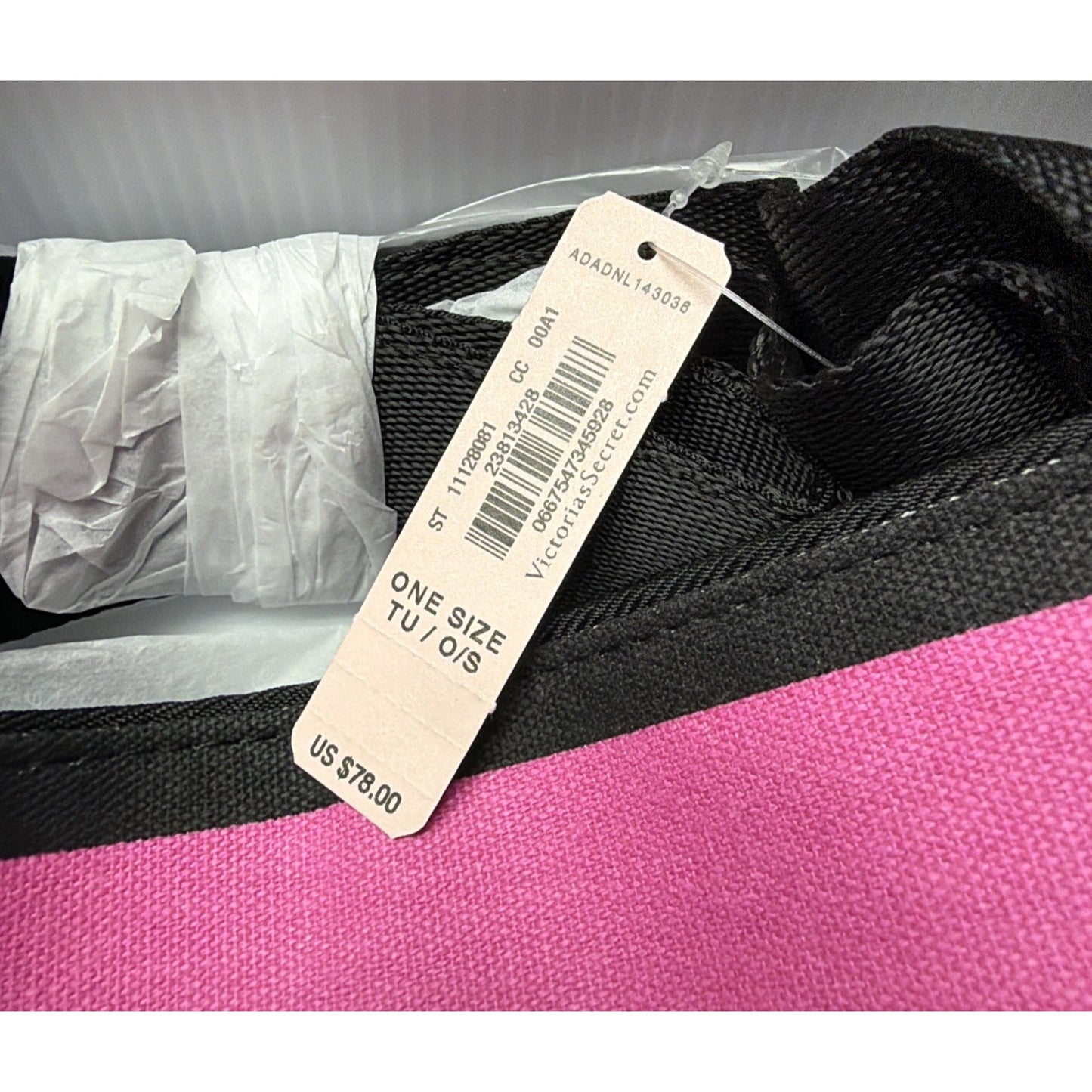 Victoria’s Secret Iconic Canvas Pink Black Striped Weekender Bag Tote Exandable