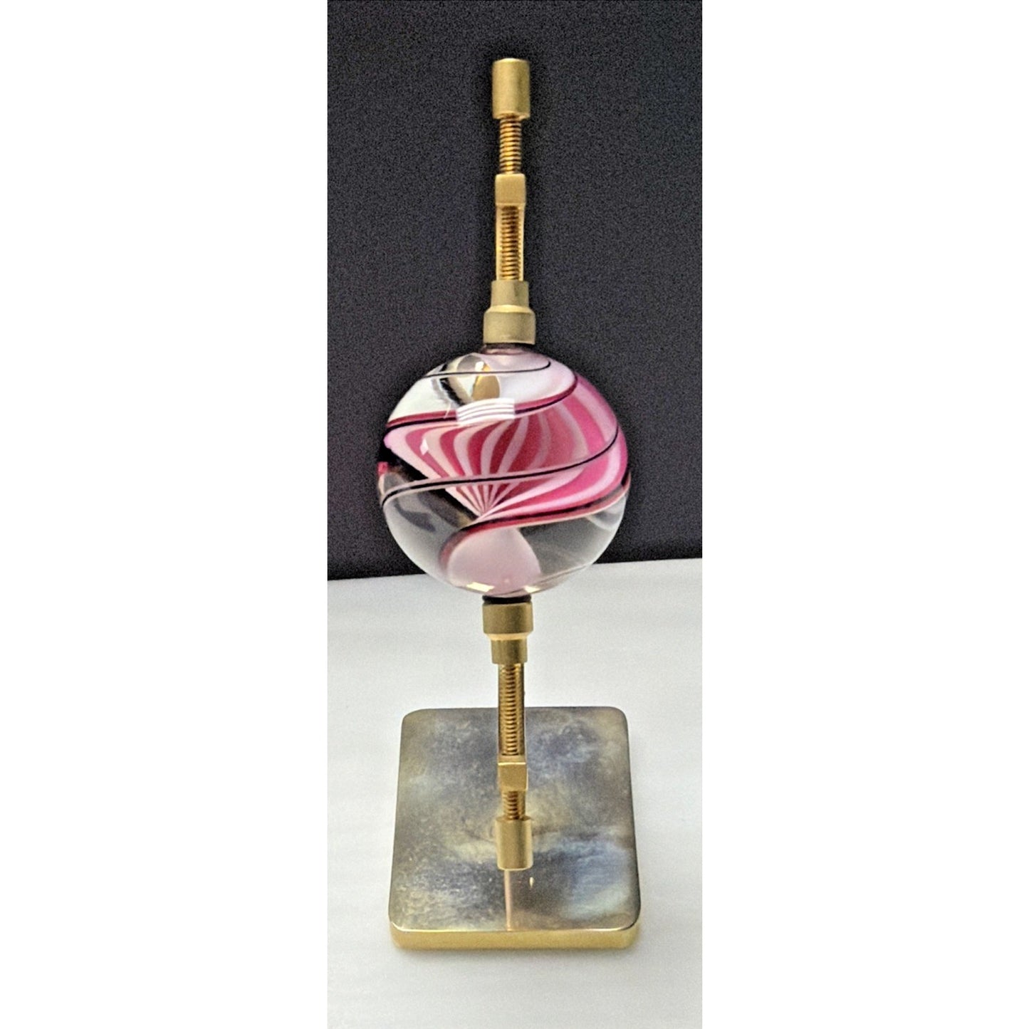 Steve Maslach Art Glass Marble Spiral Lattice Gold Plated Caliper Display As Is