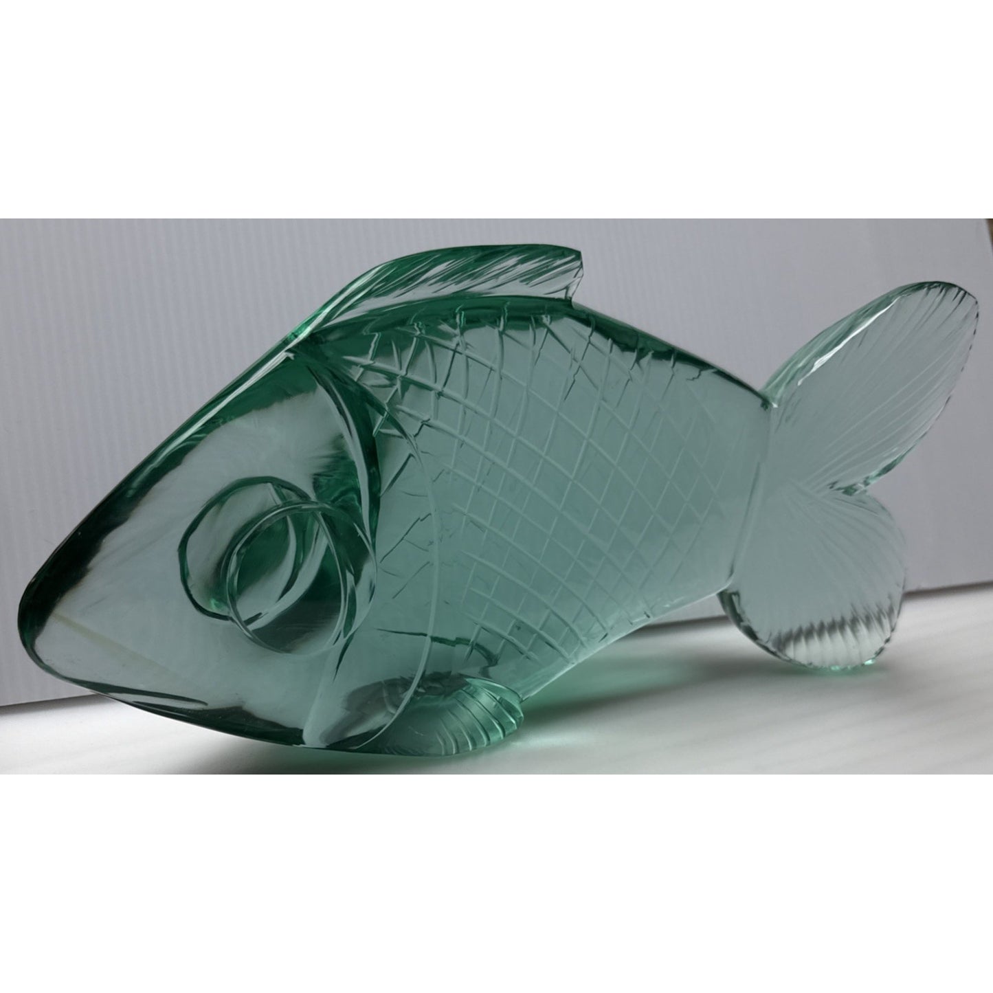 Vintage Cut Crystal Goldfish Big Eye Koi Fish Sculpture Aqua Green As-Is