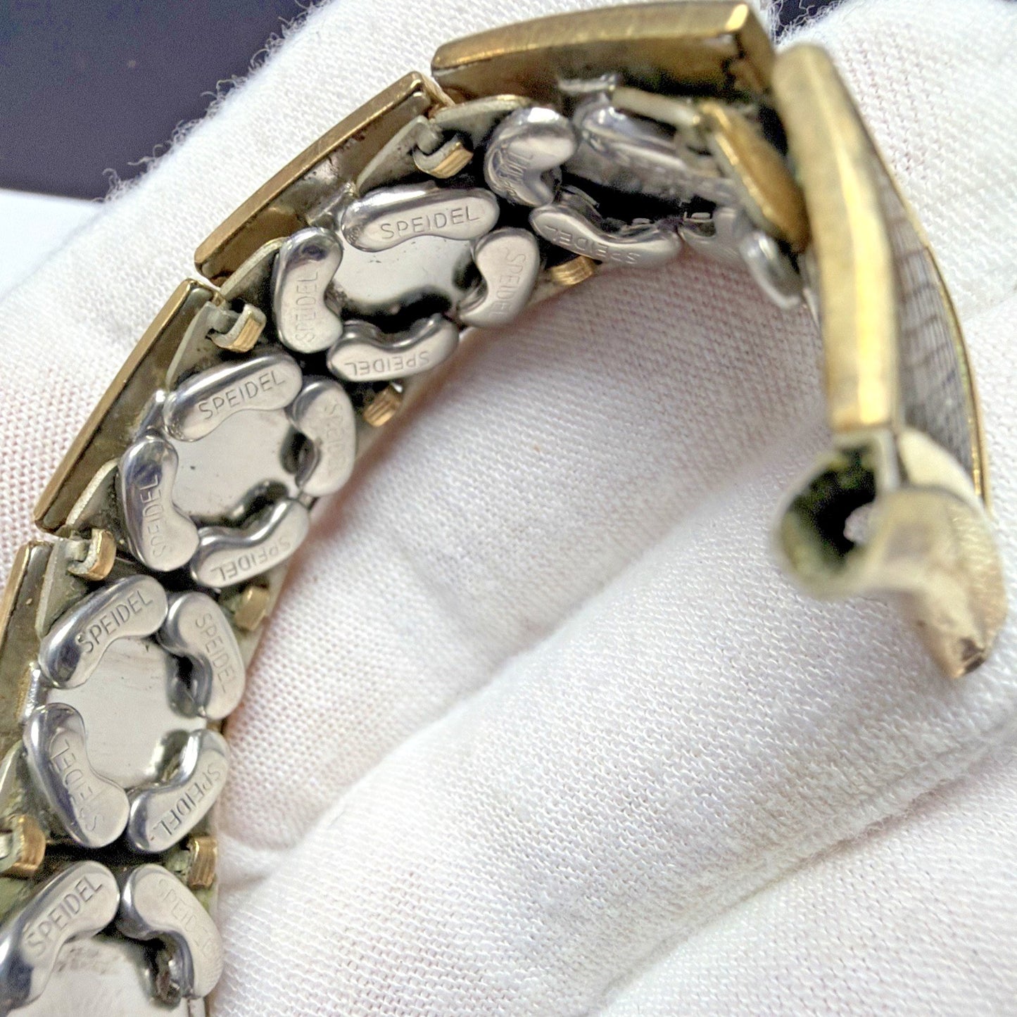 Vtg Speidel Yellow Gold Filled Watch Band Dark Brown Lizard Leather Curved As Is