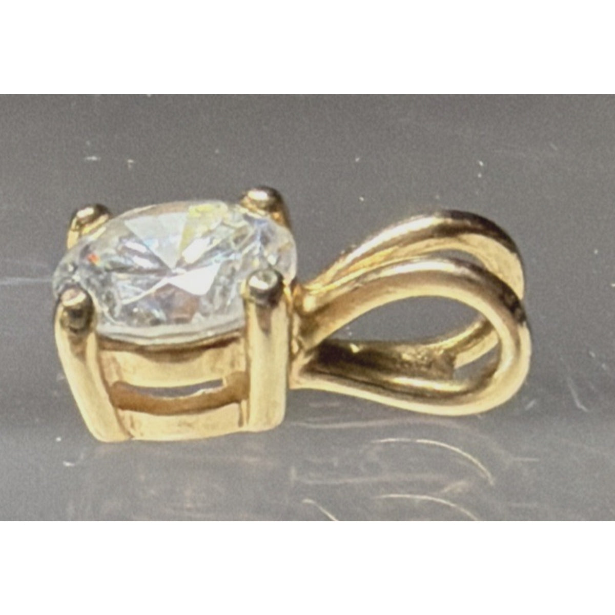 Vintage Gold Vermeil Cubic Zirconia Solitaire Sterling Silver Pendant