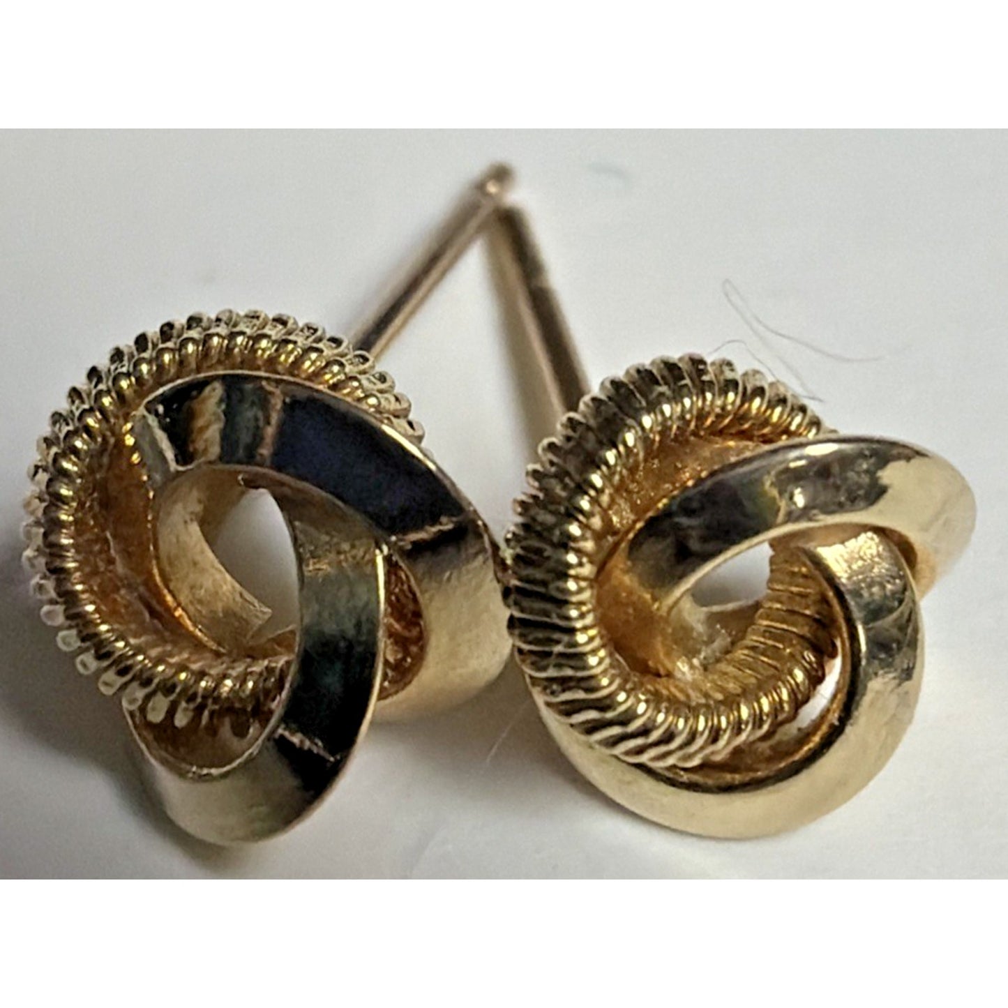 Vintage Gold Plate Love Knot Earrings Textured Smooth Twisted Rope Stud Post