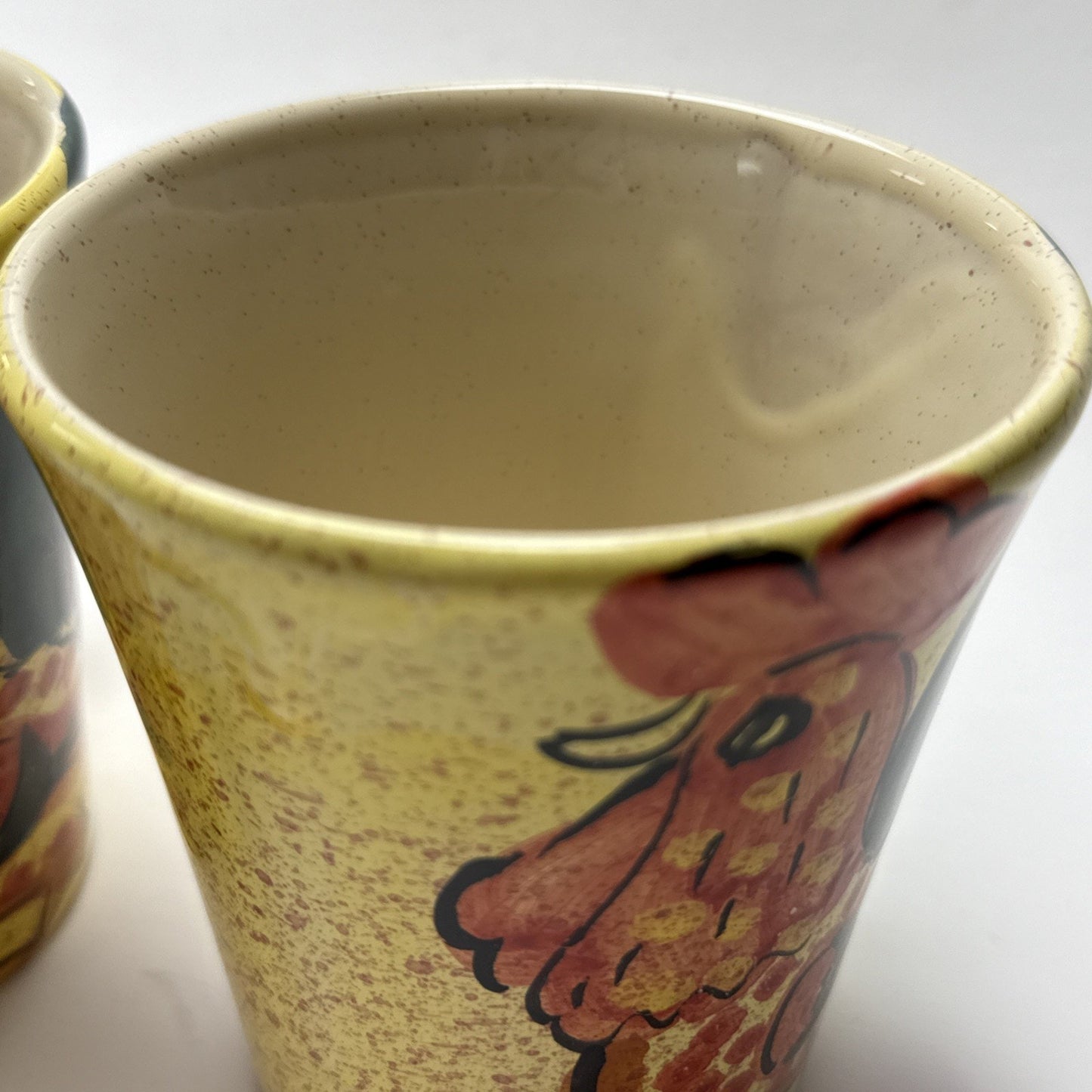 Vintage Lot of 2 Sara Hand Painted Rooster Mugs Italy Folk Art Farmhouse