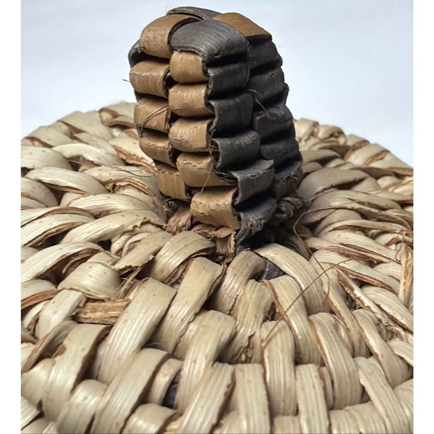 Zulu Palm Fiber Herb Basket With Lid South Africa Handwoven Geometric Pattern