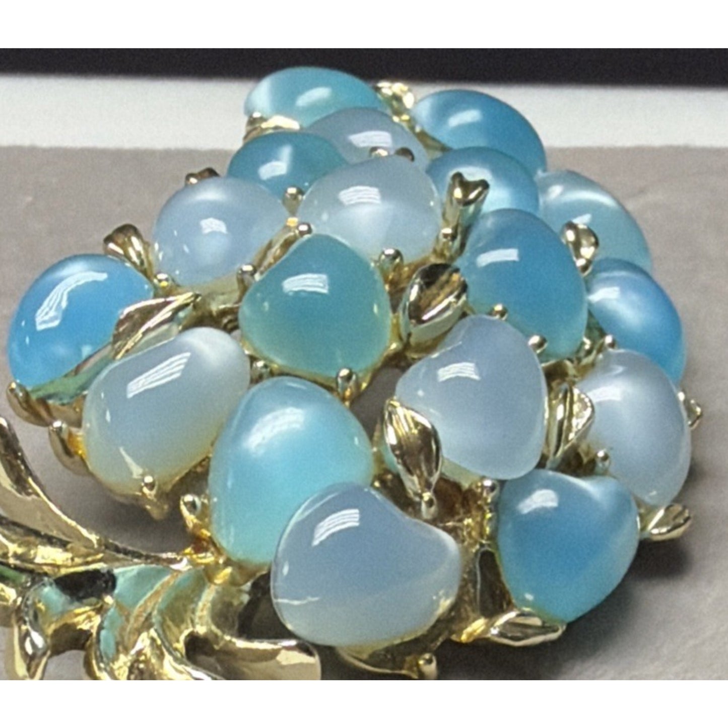 Art Deco Blue Moonglow Lucite Beaded Pineapple Brooch Pin