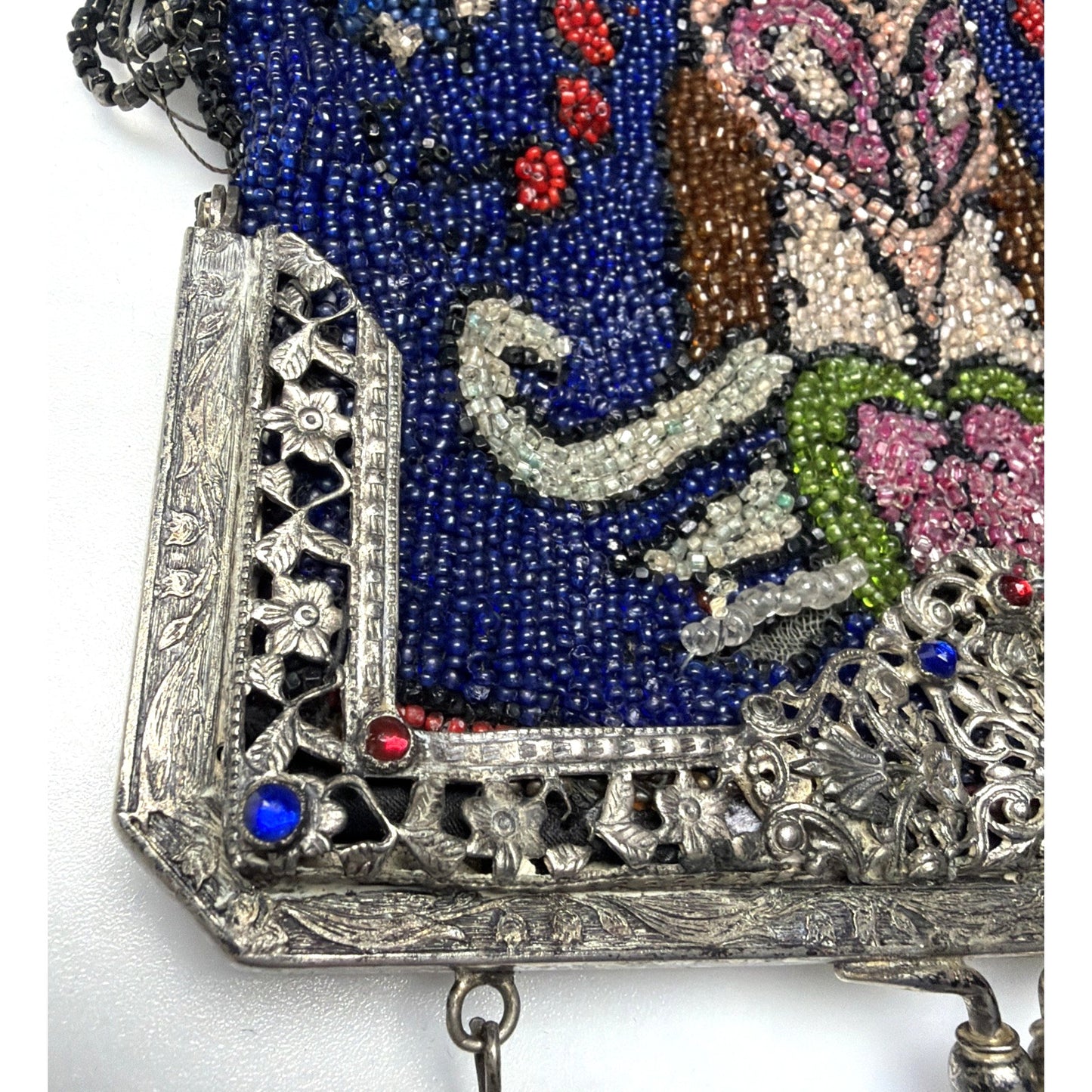 Art Deco Micro Beaded Flapper Bag Purse Ornate Metal Frame Bezel Jewel Kiss Lock