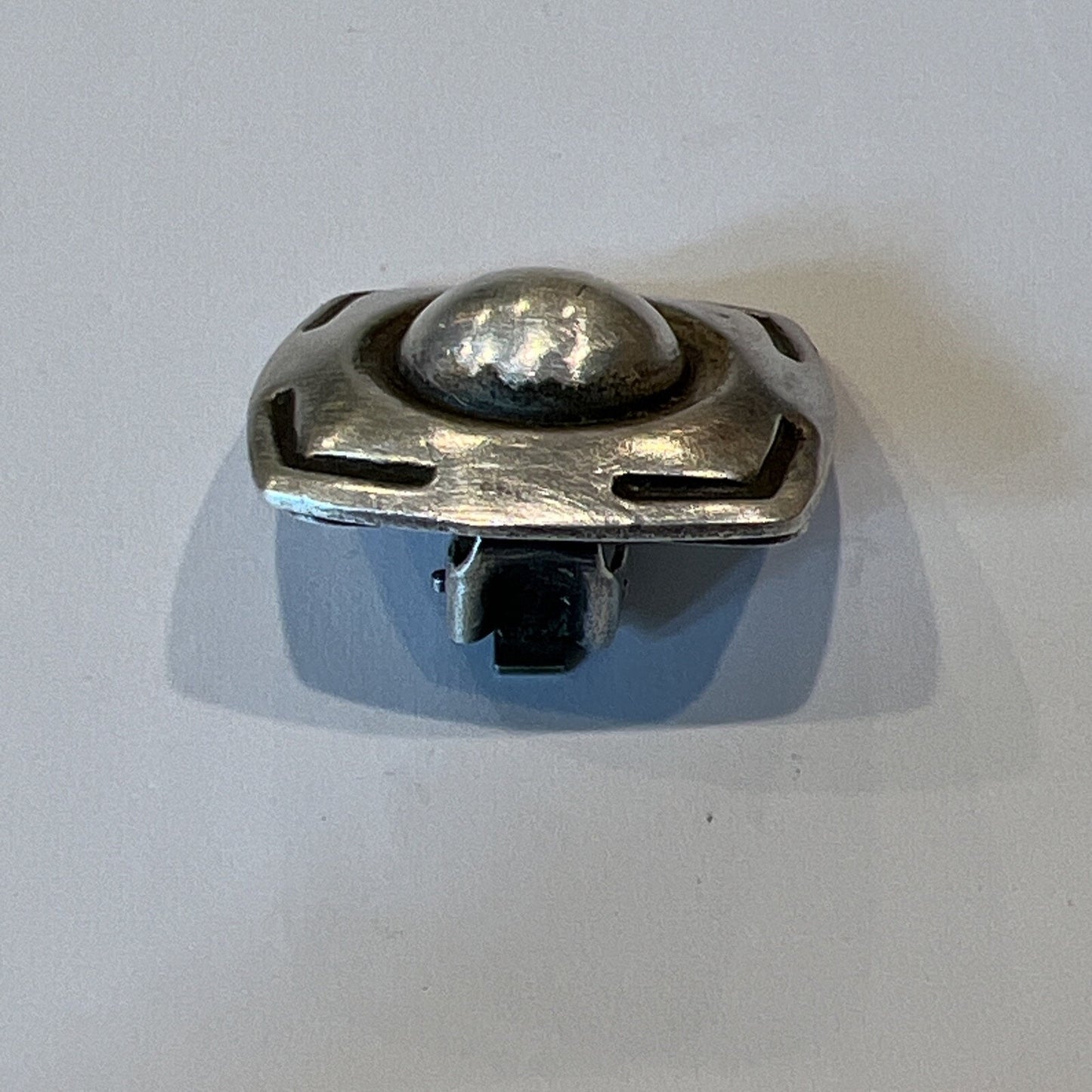 Vintage Southwestern Sterling Silver Square Round Dome Clip On Earrings