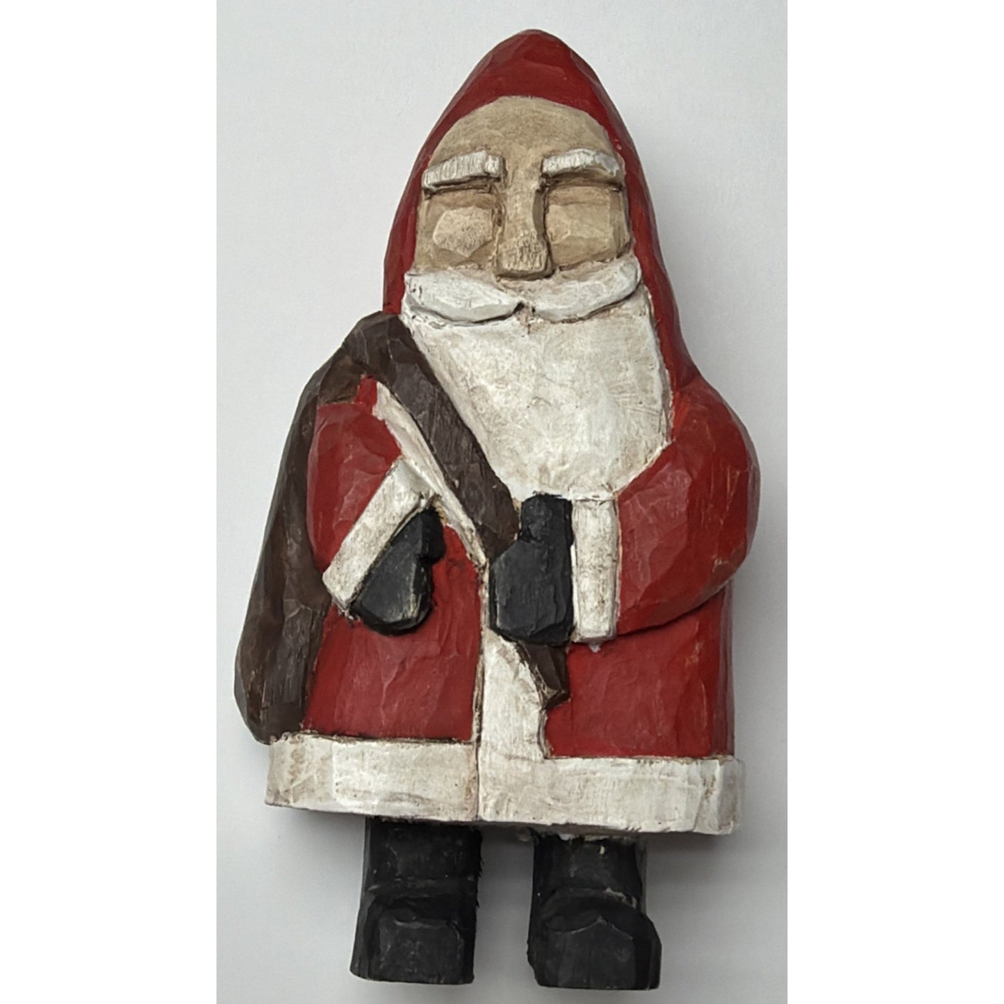 Vtg JAM Wood Carving Folk Art Santa Claus Bag Hand Painted