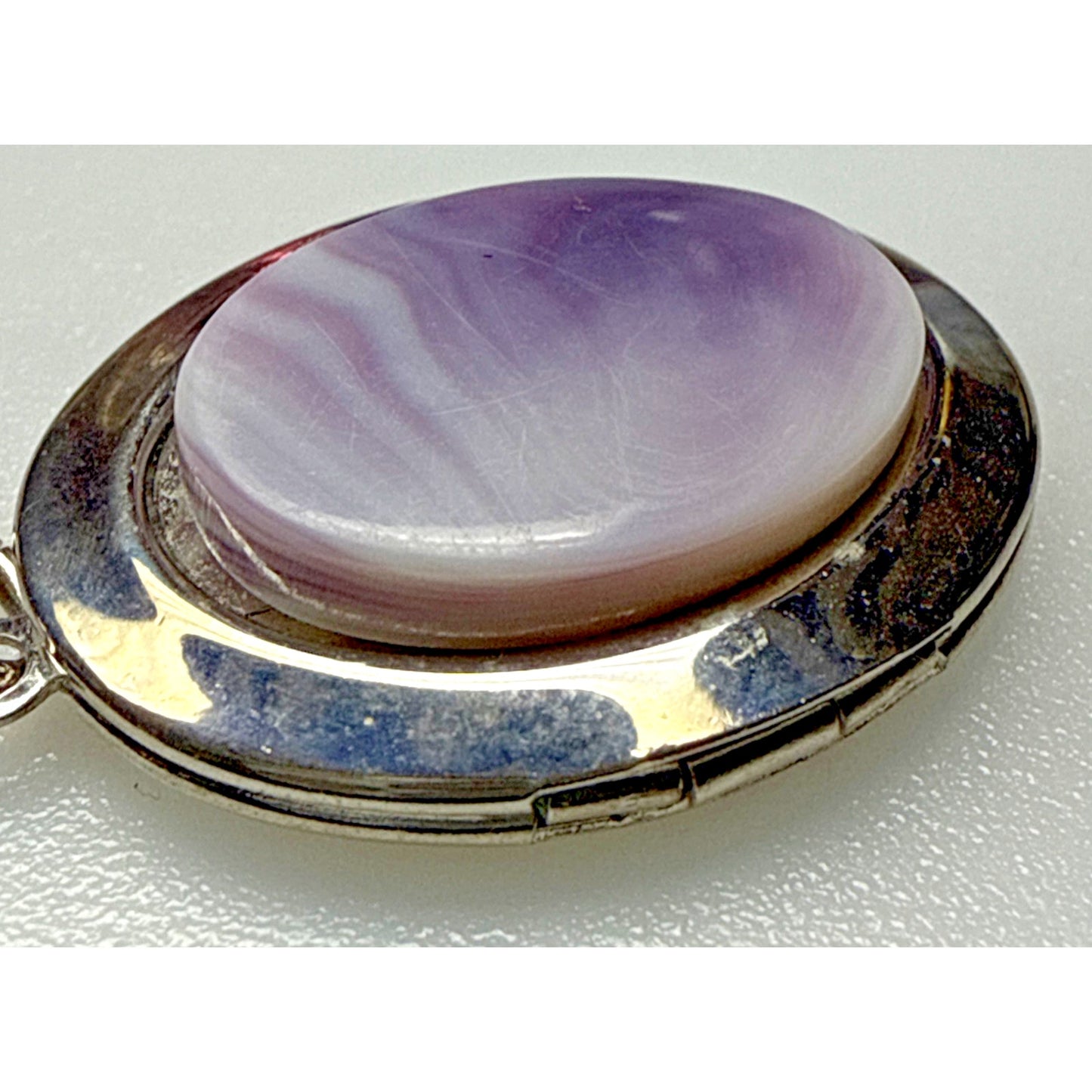 Vintage Purple Amethyst Stone Pendant Locket Silver Tone As Is