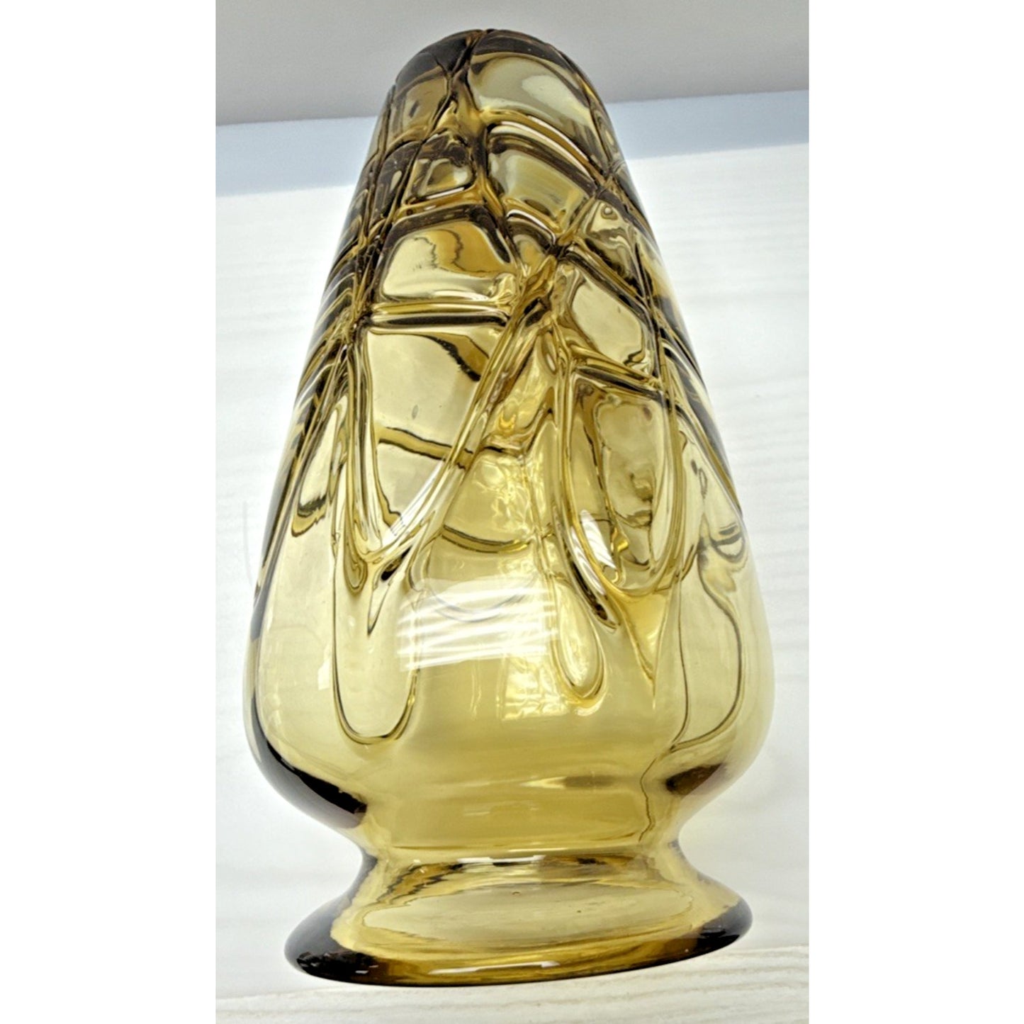 MCM Amber Blown Art Glass Vase Webbed Spider Vine Threaded Abstract