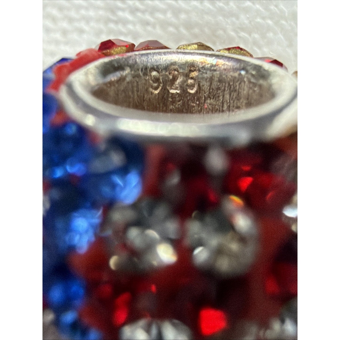 Vintage 925 Pave Crystal American Flag Bead Charm As Is