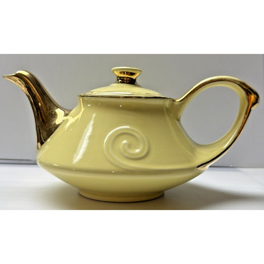 Vintage Homer Laughlin Teapot 22kt Gold Yellow Alladin Genie Ceramic Pearl China