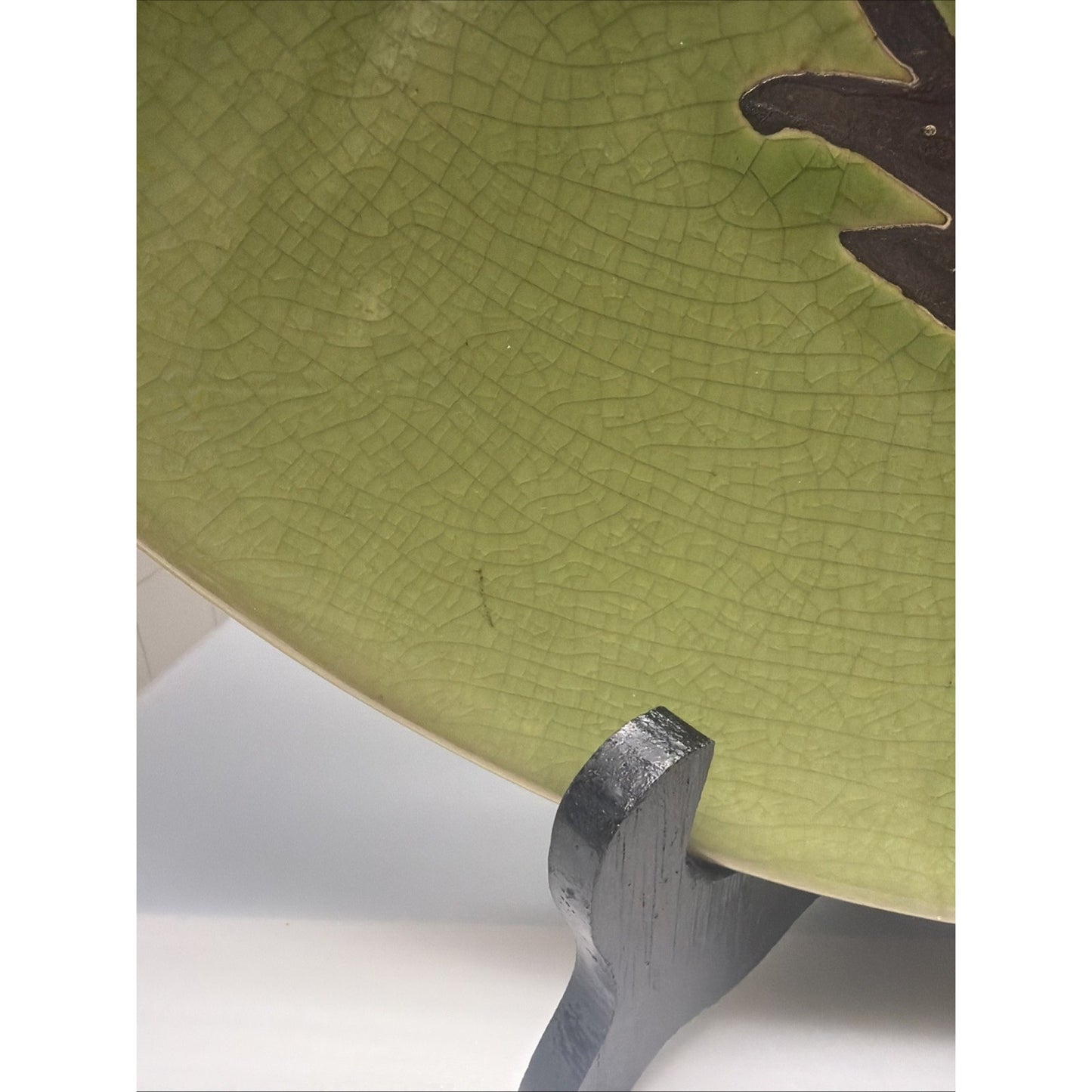 MCM En Franco Guadalajara Pottery Charger Tray Large Crackle Glaze Botanical
