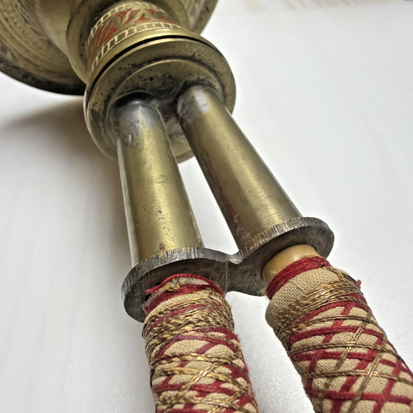 Vintage Etched Floral Brass Hookah Wrapped Hose As Is