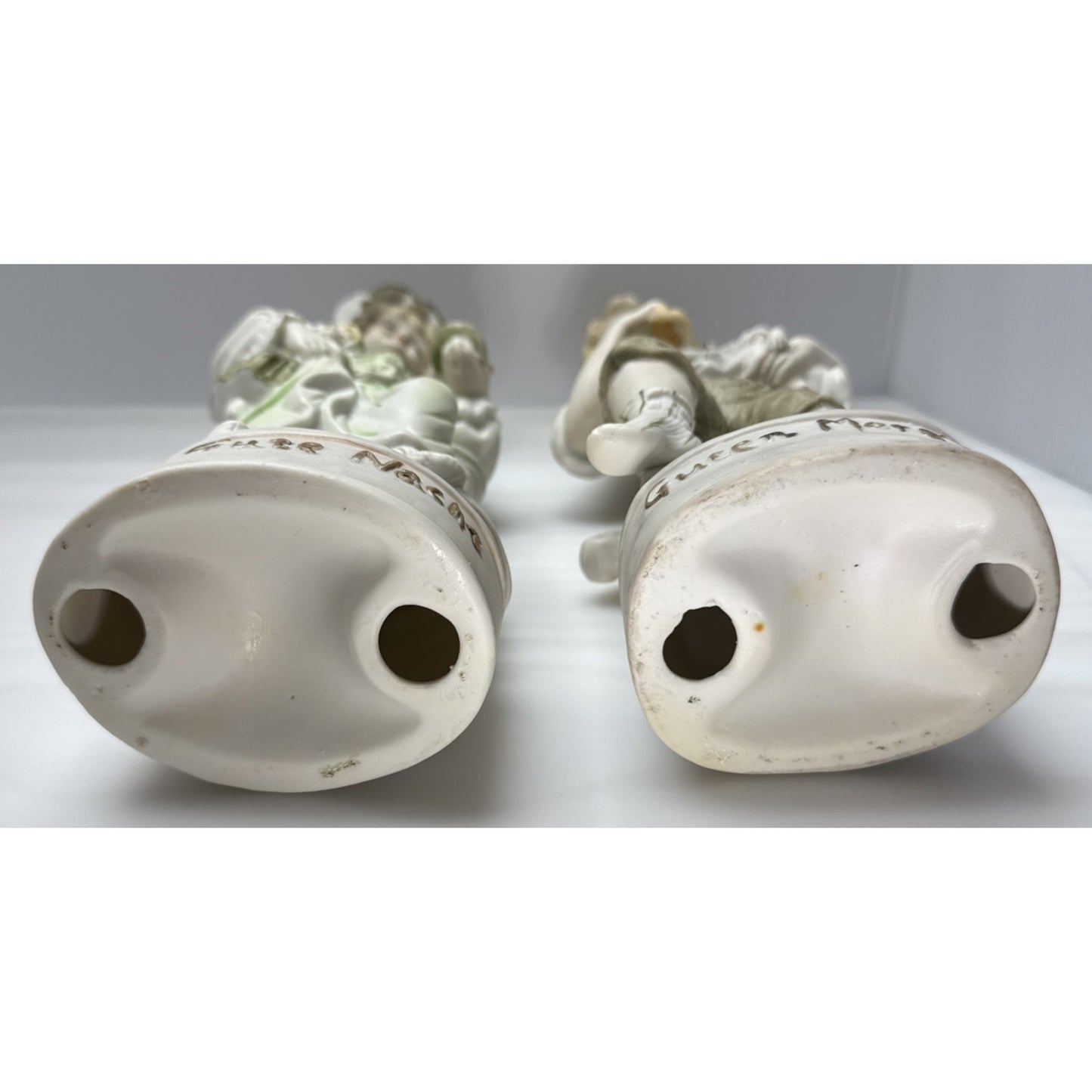 Vtg Pair Germany Bisque Porcelain Figurines Good Night Morning Boy Girl Puppy