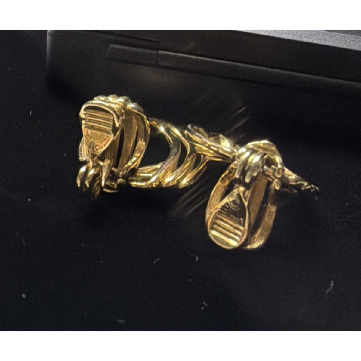 Vintage Monet Earrings Gold Tone Door Knocker Dangle Clip On Triple Hoop