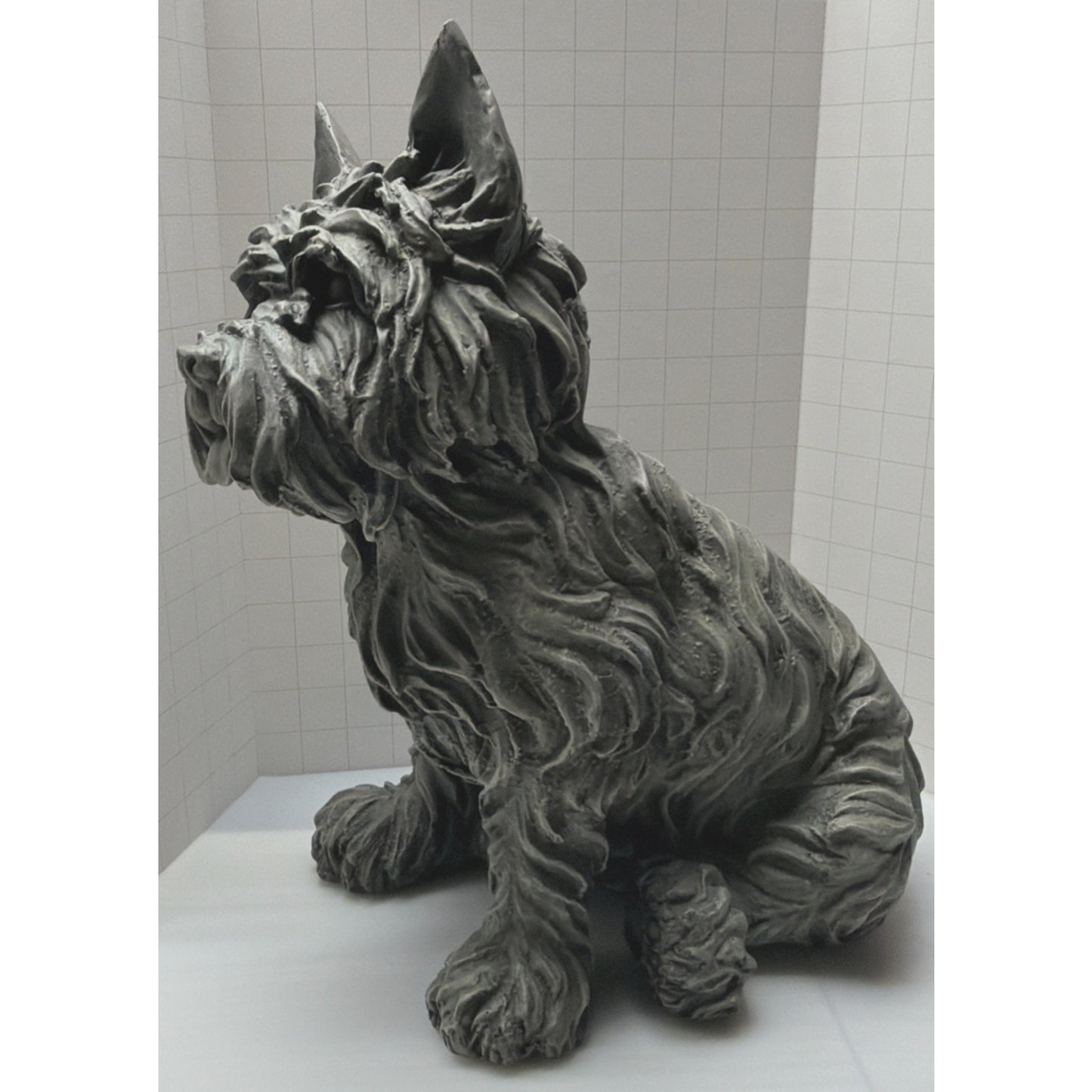 Westie Cairn Terrier Dog Outdoor Statue Large Resin Stone Grey As Is