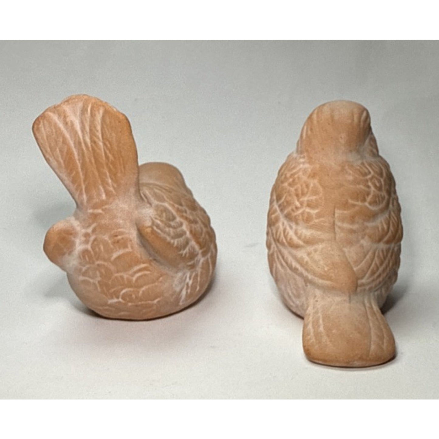 Vintage Lot of 2 Clay Terra Cotta Small Bird Figurines Doves Robins