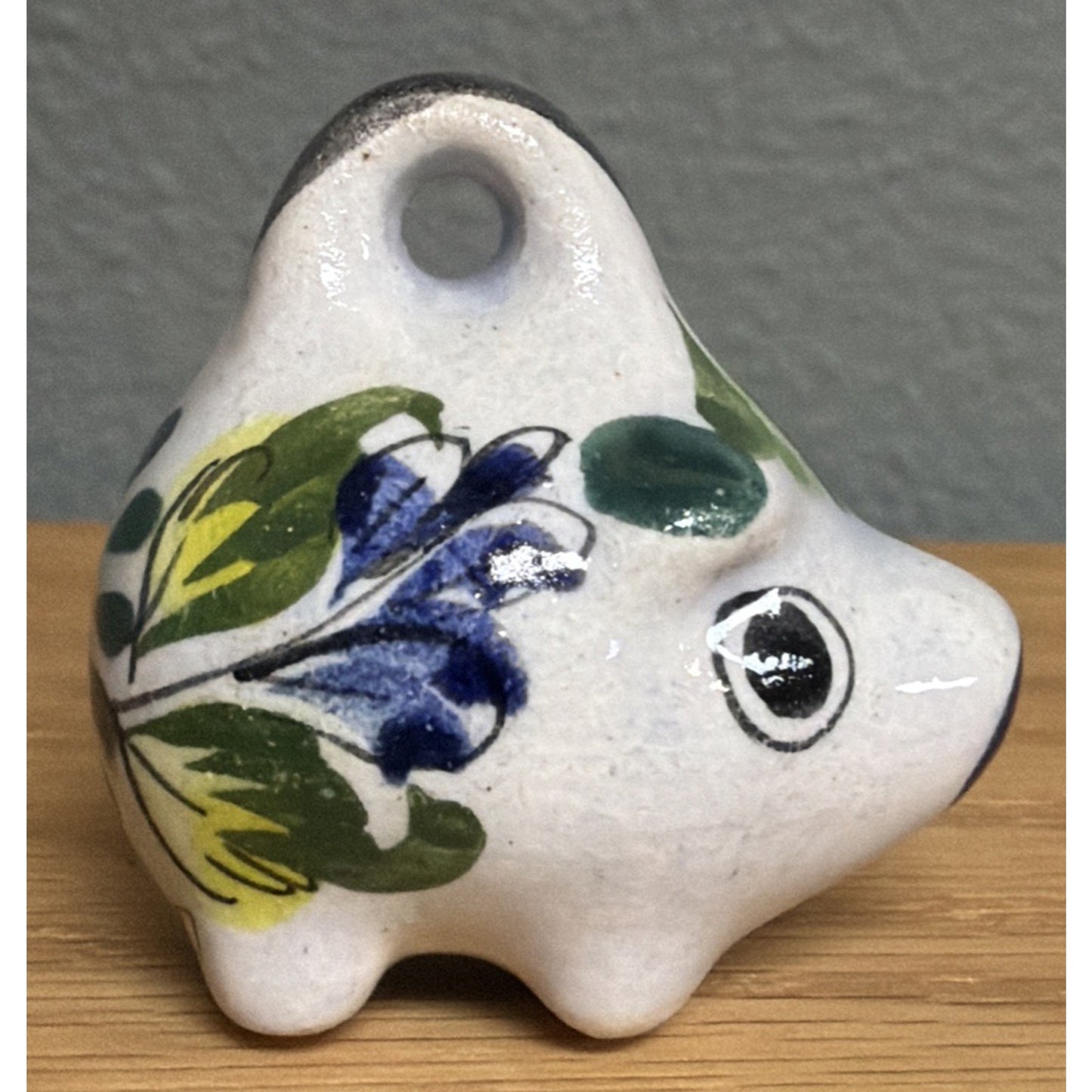 Vintage Mexican Tonala Pottery Mini Pig Hand Painted Glazed Floral Signed As Is