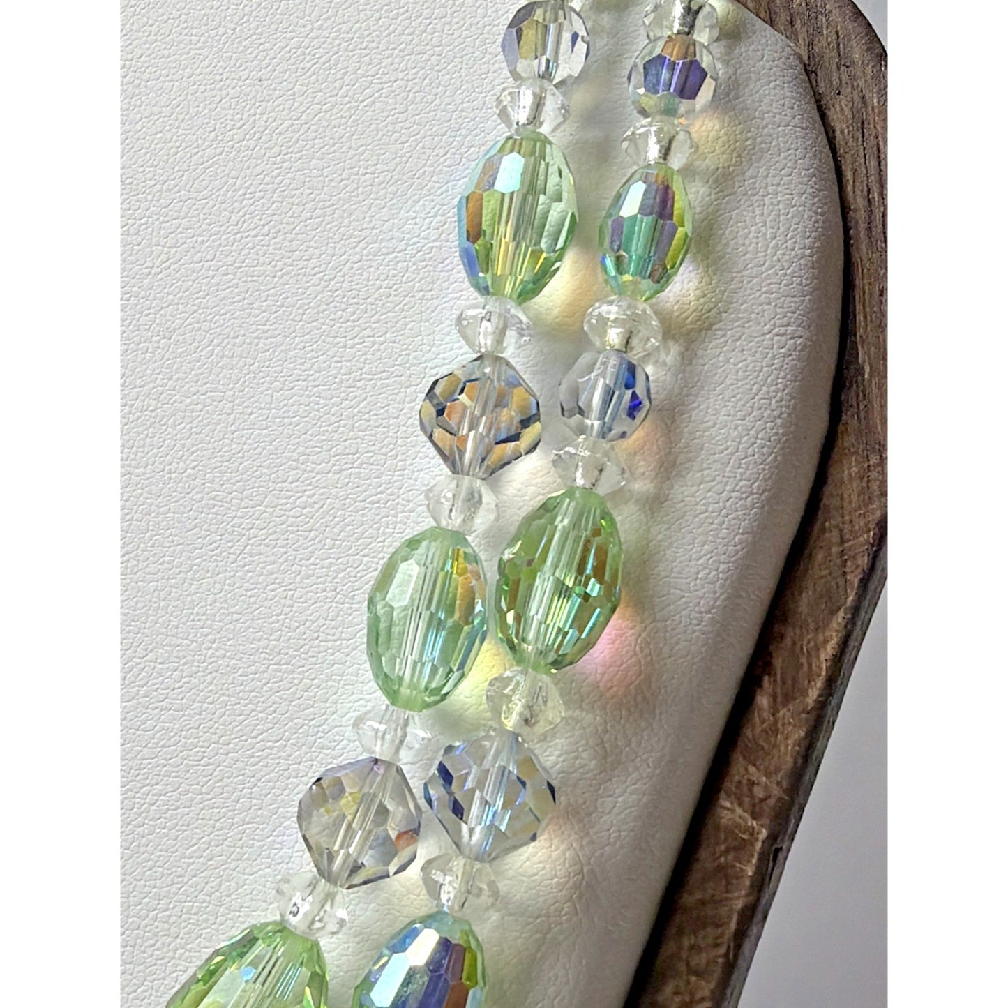 MCM Faceted AB Crystal Peridot Double Strand Necklace Rhinestone Hook Choker