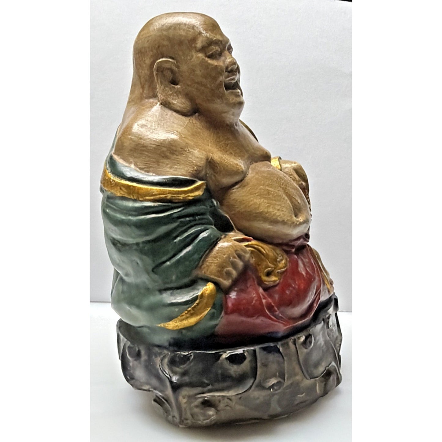 Vintage Ceramic Happy Laughing Fat Buddha Hand Painted Beads Base As Is