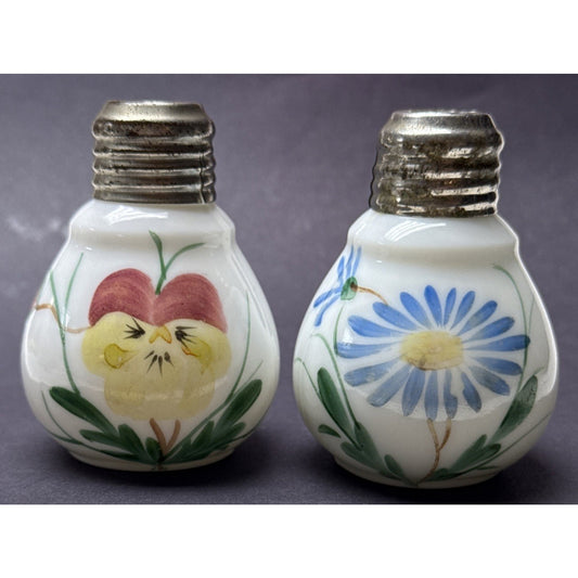 EAPG Buckeye Glass 960 Ring Neck Bulbous Shakers Hand Painted Chubby Blossom