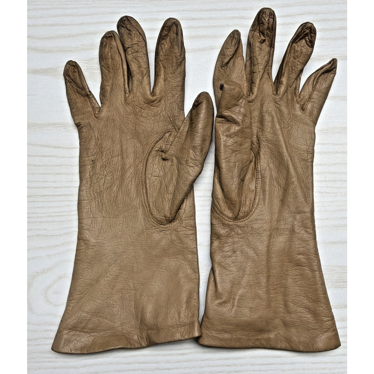 Vintage Womens Astor One Italy Tan Leather Gloves Silk Lined Long As Is Sz 7.5