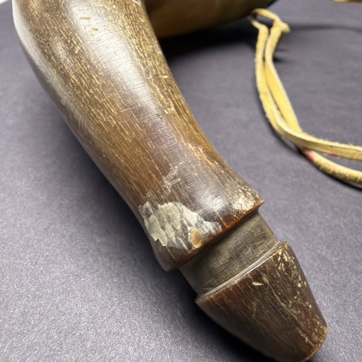 Old Primitive Powder Horn Powder Flask Wood Dome No Plug As Is