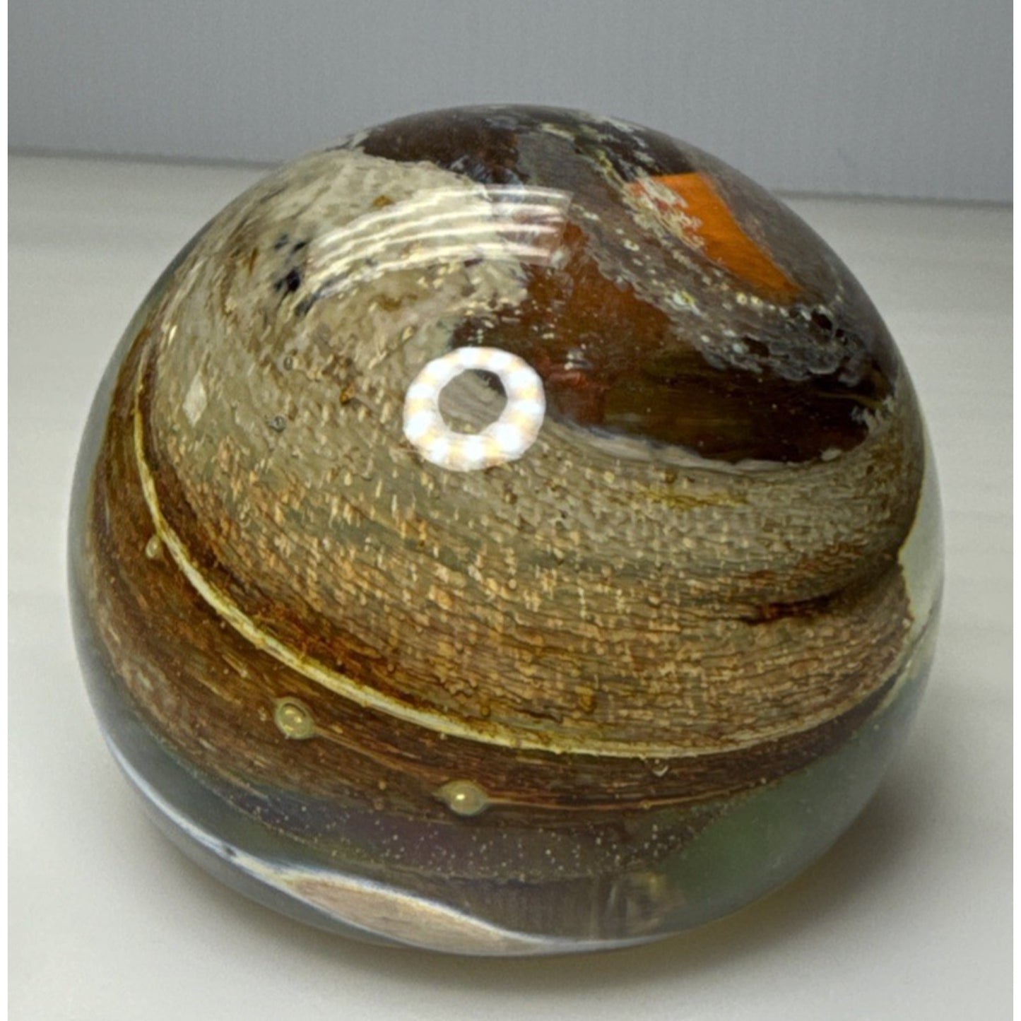 Vtg Isle of Wight Gold Orange Flame Iridescent Art Glass Paperweight Abstract
