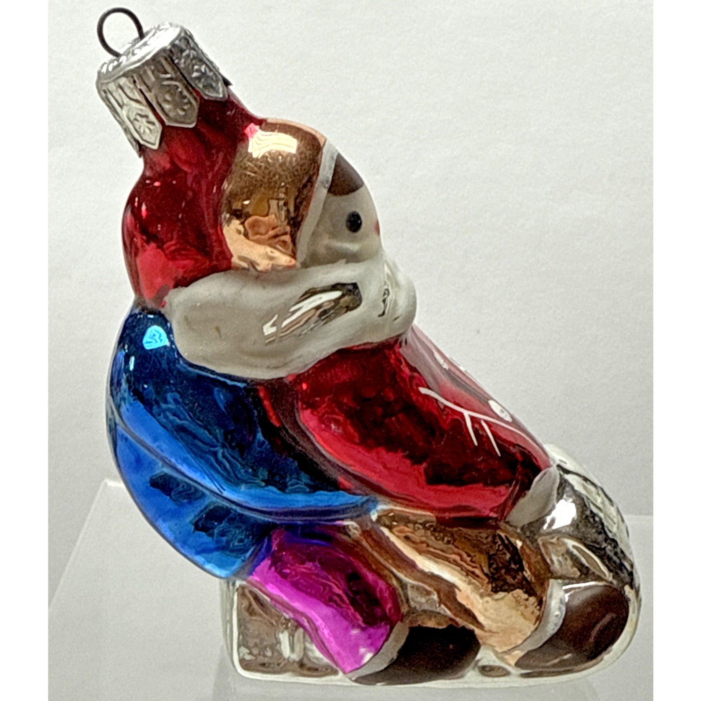 Vtg Blown Mercury Glass Christmas Ornament Figural Children on Sled Hand Painted