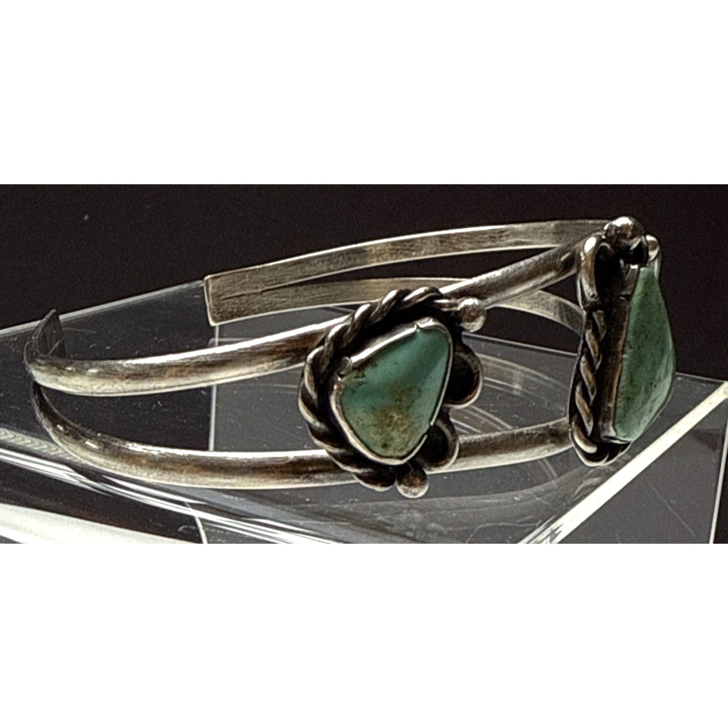 Vintage Native Sterling Silver Turquoise Cuff Bracelet Ornate 3 Stone As Is