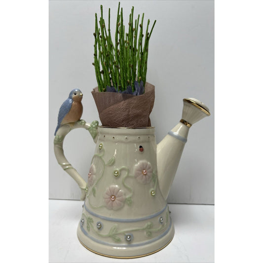 Vintage Lenox Petal And Pearls Bluebird Bud Vase Watering Can Box