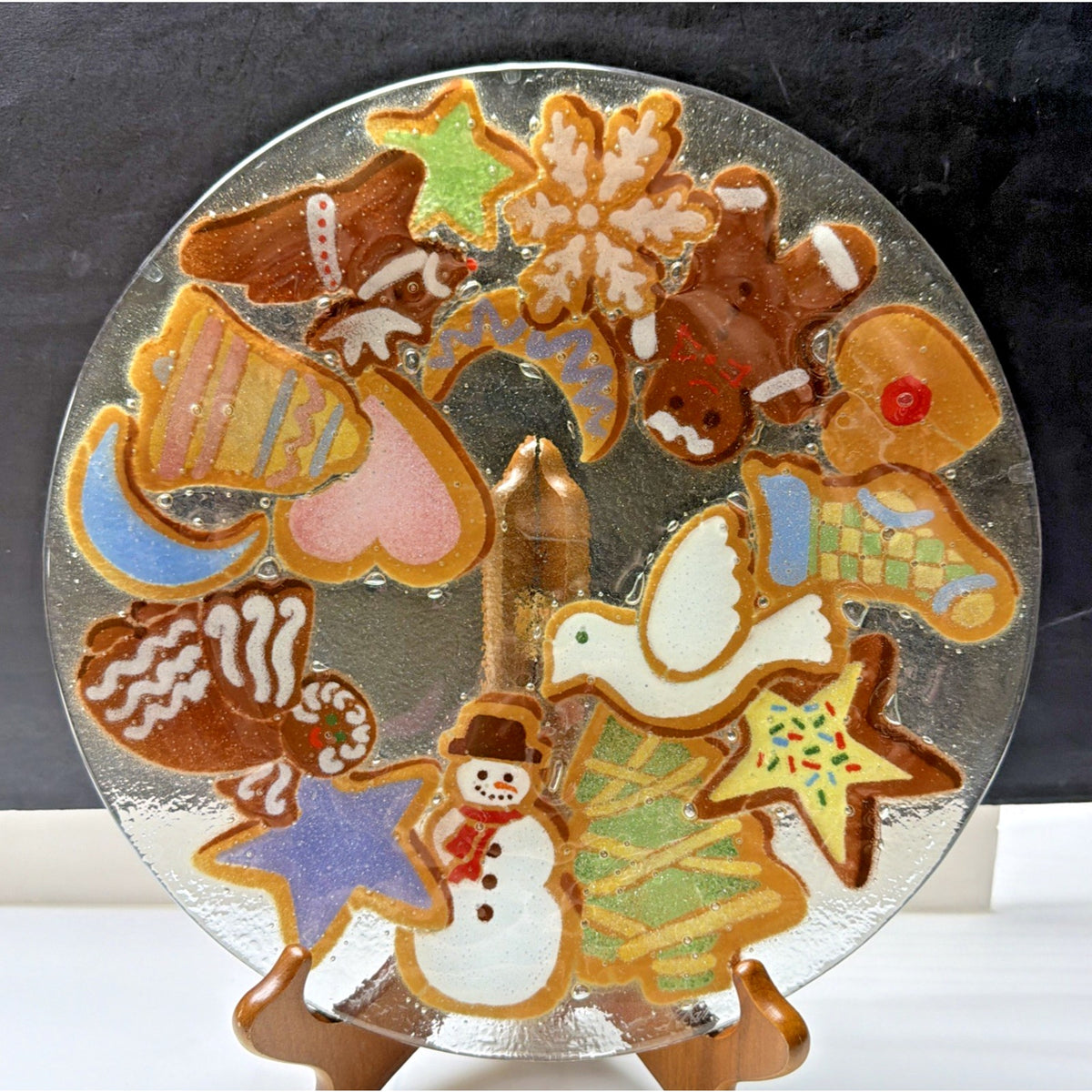 Vintage Peggy Karr Christmas Holiday Cookies Platter Plate Fused Glass