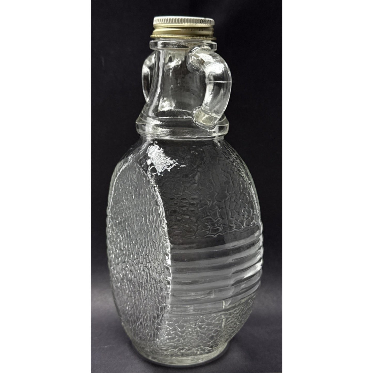 Vtg Hazel Atlas Textured Glass Double Handle Bottle Jar Textured Band 7-K-4693