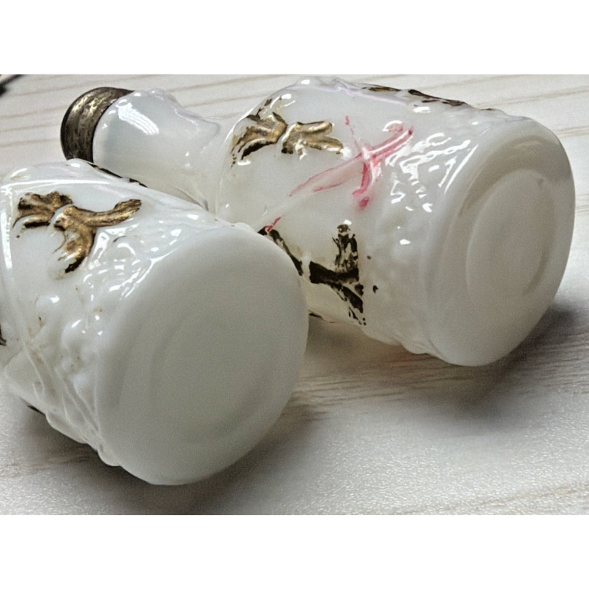 EAPG Eagle Glass Co No 46 Fleur de Lis Shakers Painted As Is