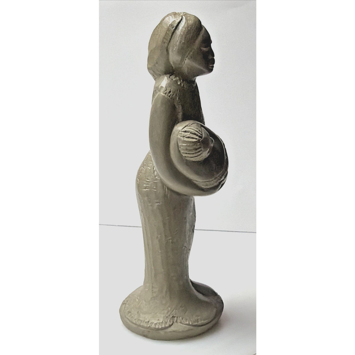 Vintage Haitian African Carved Soapstone Sculpture Mother Child Detailed Faces
