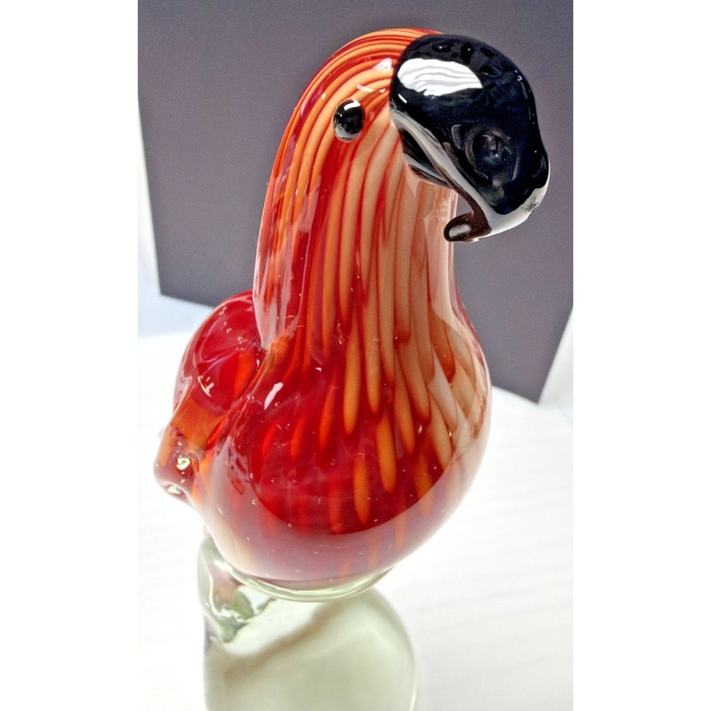 Vintage Blown Art Glass Parrot Sculpture Sommerso Bullicante Red White Bubbles