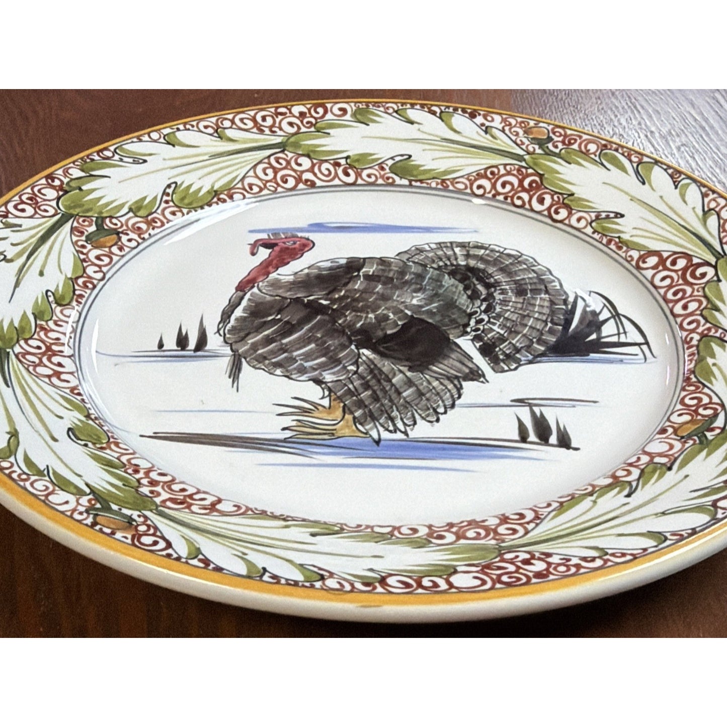 Vintage Mancioli Montelupo Majolica Pottery Turkey Plate Hand Painted