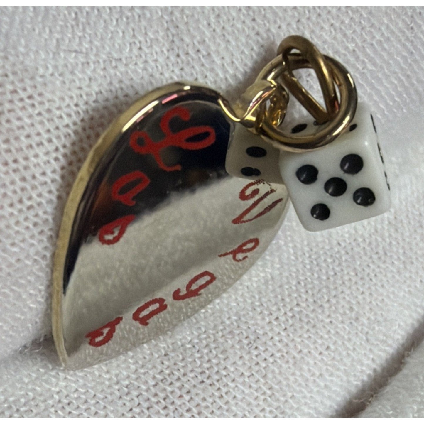 Vintage Las Vegas Gold Tone Heart Charm Pendant Dice Die