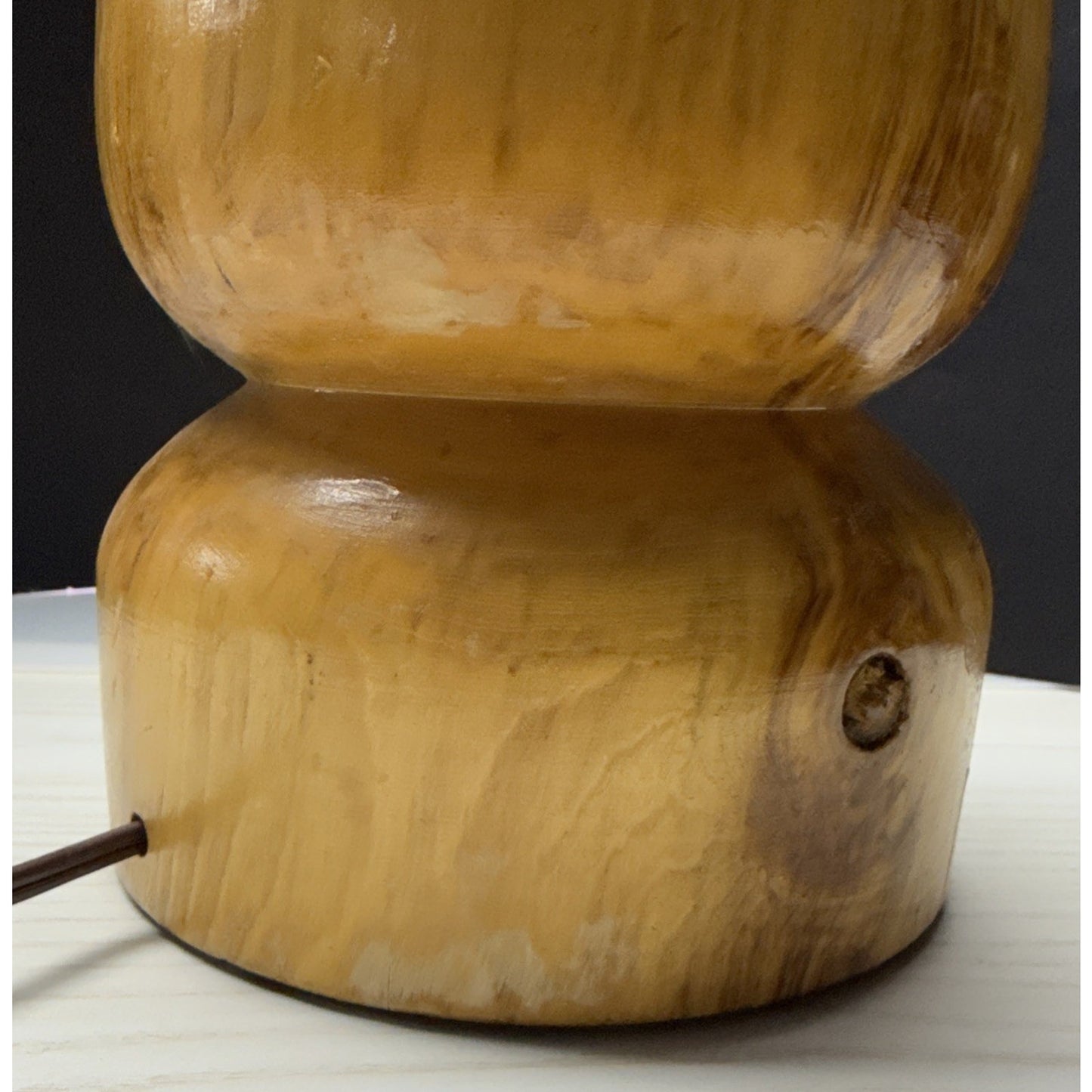 Vintage Wood Turned Table Lamp Burlwood Tall Flame Finial As Is Read