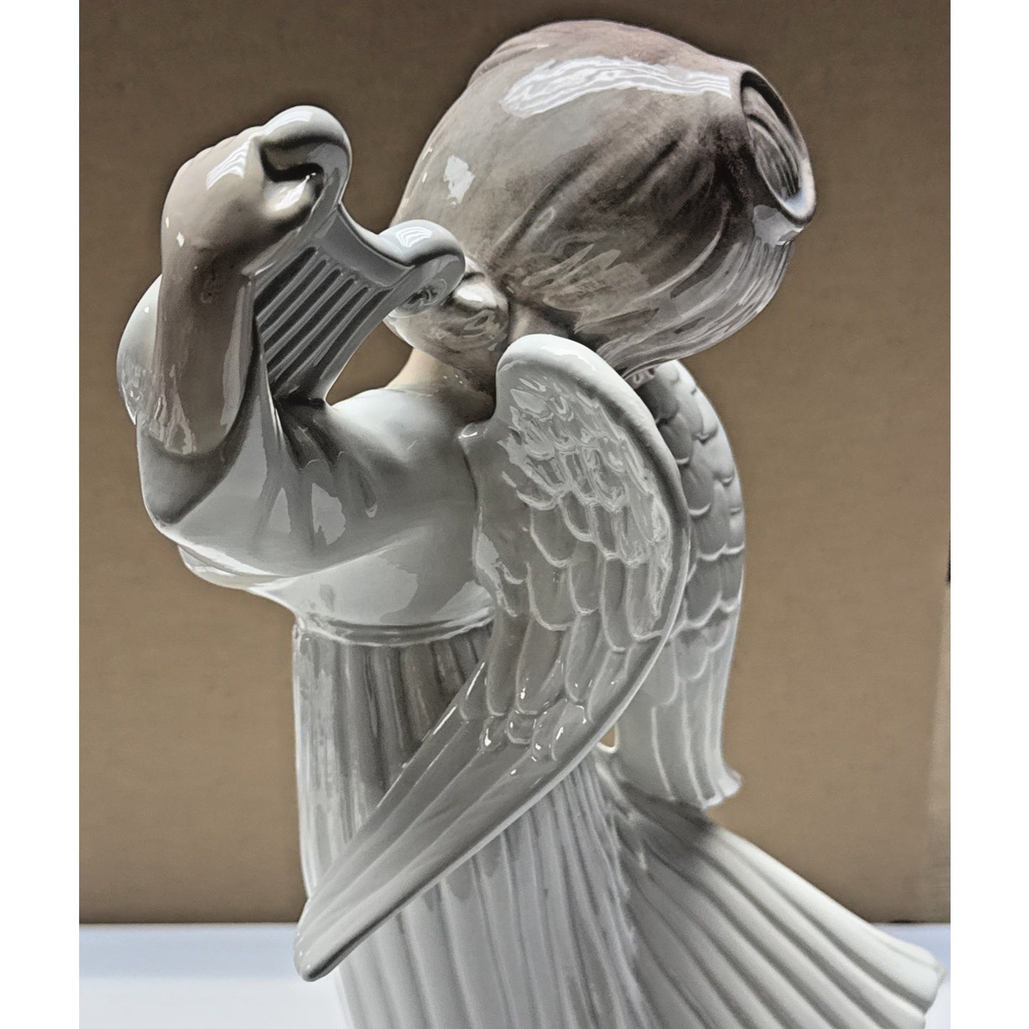 Vintage Atlantic Mold Ceramic Angel Playing Harp Hand Painted Glazed Large As Is
