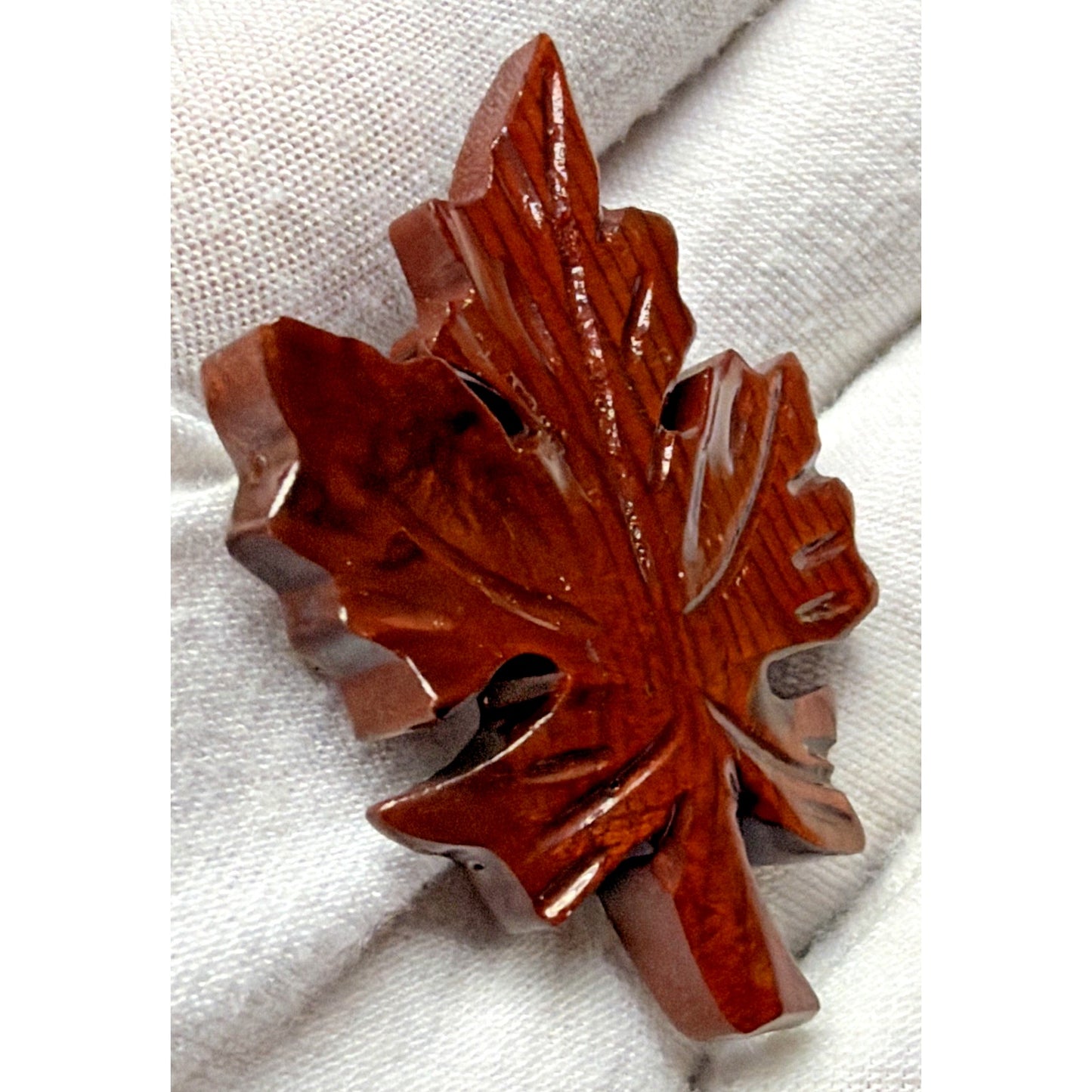 Vintage Carved Wood Maple Leaf Brooch Pin As Is