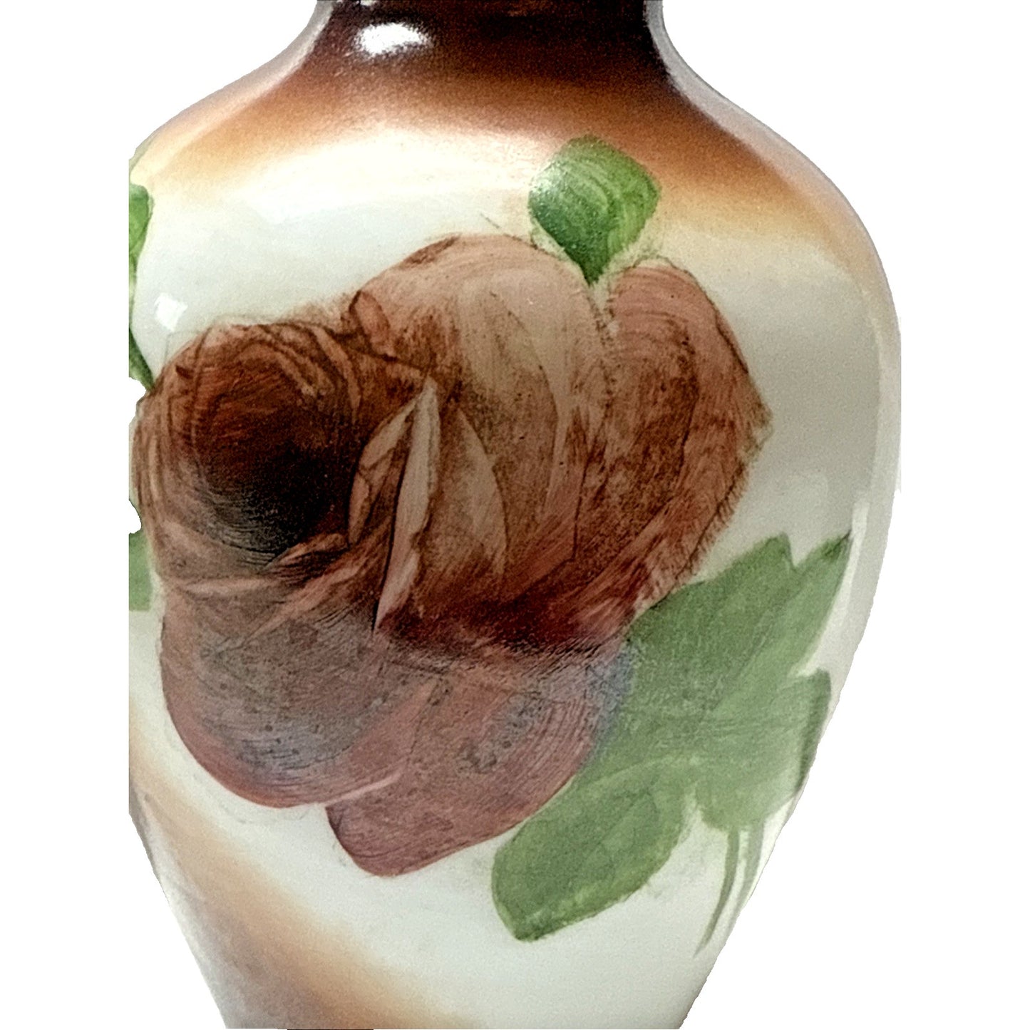 EAPG Victorian Fostoria Opaque Milk Glass Hand Paint Green Rose Bulb Vase As-Is