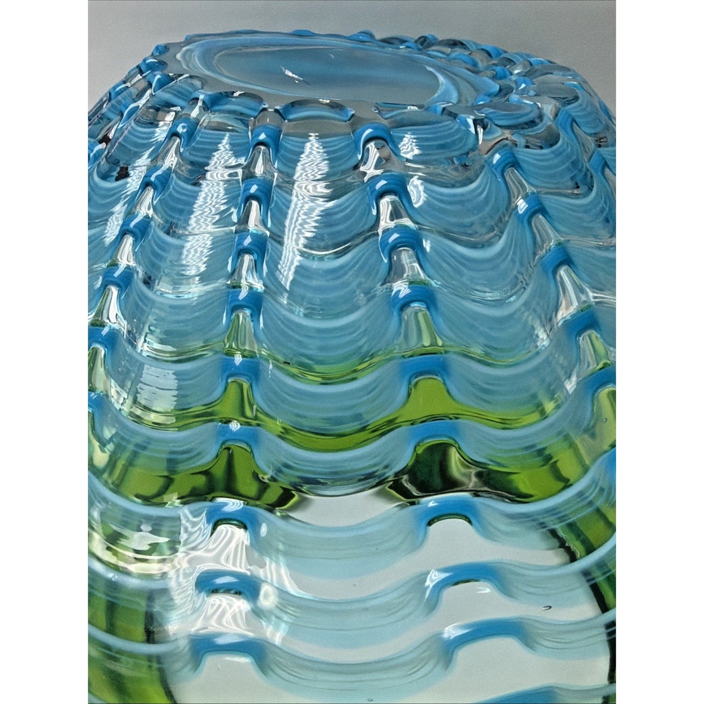 Dale Tiffany Waterfront Hand Blown Art Glass Green Blue Favrille Vase Bowl