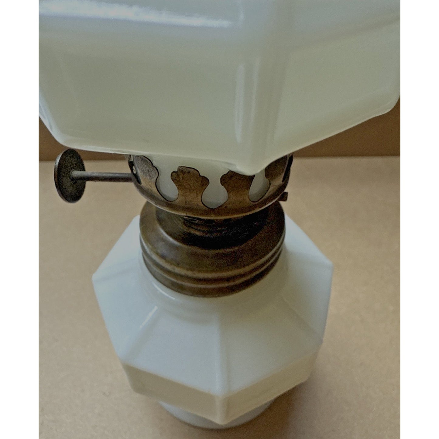 Antique Miniature Oil Lamp Mission Block Milk Glass As-Is